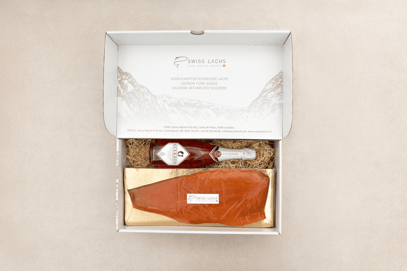 Geräucherte Lachsseite und Premium Rosé Champagner